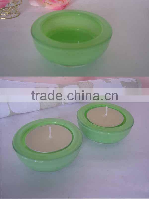 green glass candlesticks for cafe and bar