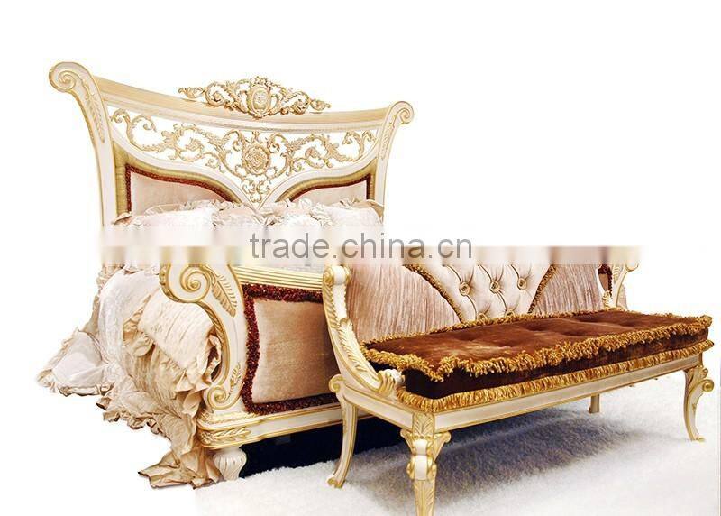 Exquisite French Palace Style Handmade Upholstery Cozy Bed of Wingback Shaped with Nightstand and Bench BF12-03254j