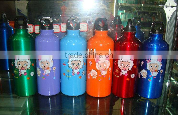 500ml with heat transfer logo and carabiner lid for aluminum sport water bottles