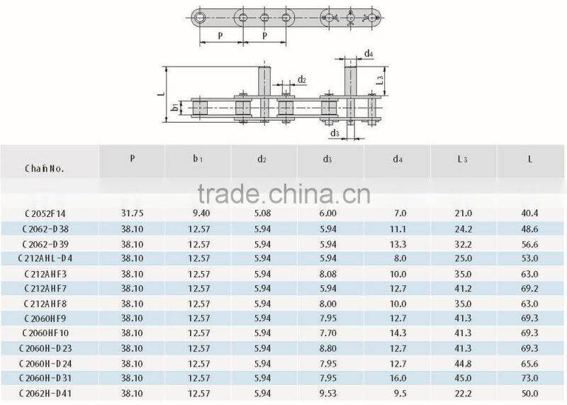 Double Pitch Stainless steel roller Chains with Extended Pin Attachments stainless steel chain conveyor