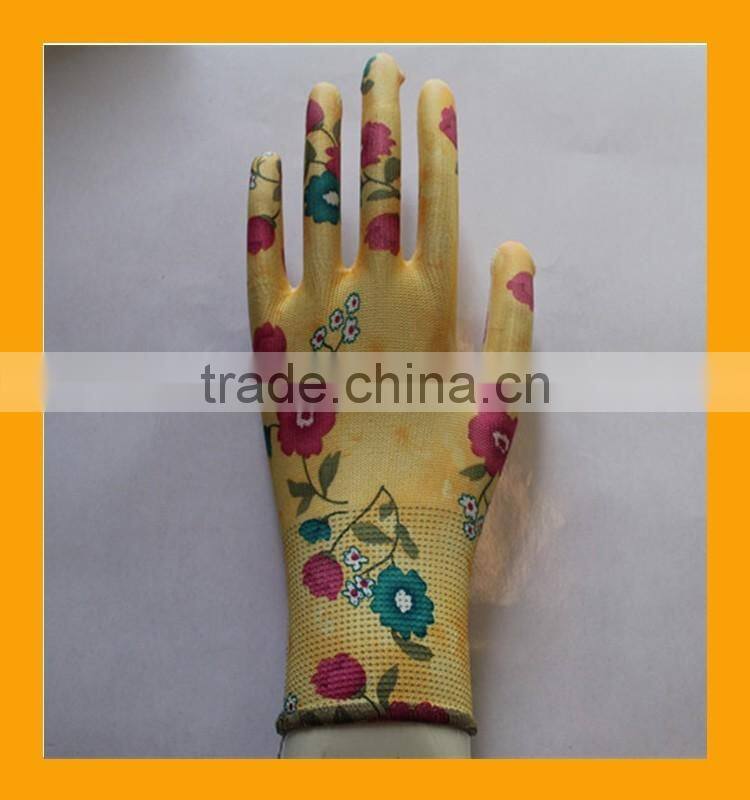 13G Floral Printed Polyester PU Gardening Gloves