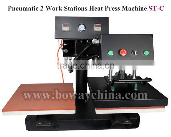 2 work stations Pneumatic heat press T Shirt printing machine
