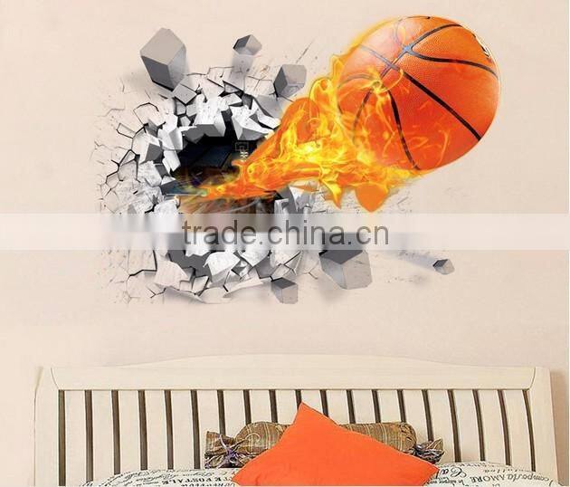 Creative Self Adhesive 3D Basketball Wall Paper for Kids' Room