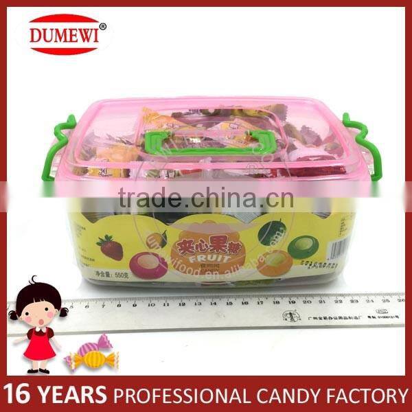 Halal Tablet Center Filled Fruit Hard Candy in Square Jar