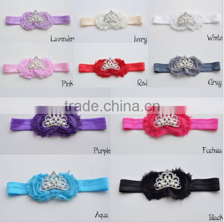 New Princess Elastic Crown flower Headband Pearls Tiara Baby Girl Headband