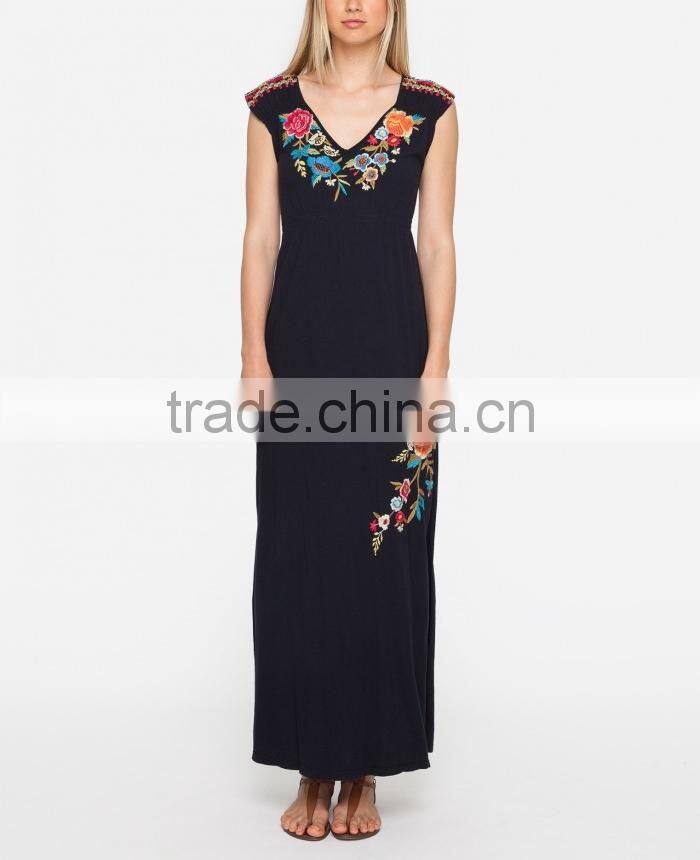 Boho Sleeveless Side Slit Maxi Plus Size Long Embroidered Dress HSd5179