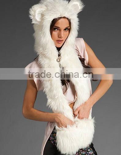 wholesale Europe and USA winter female faux rabbit fur animal hat togther with scarf
