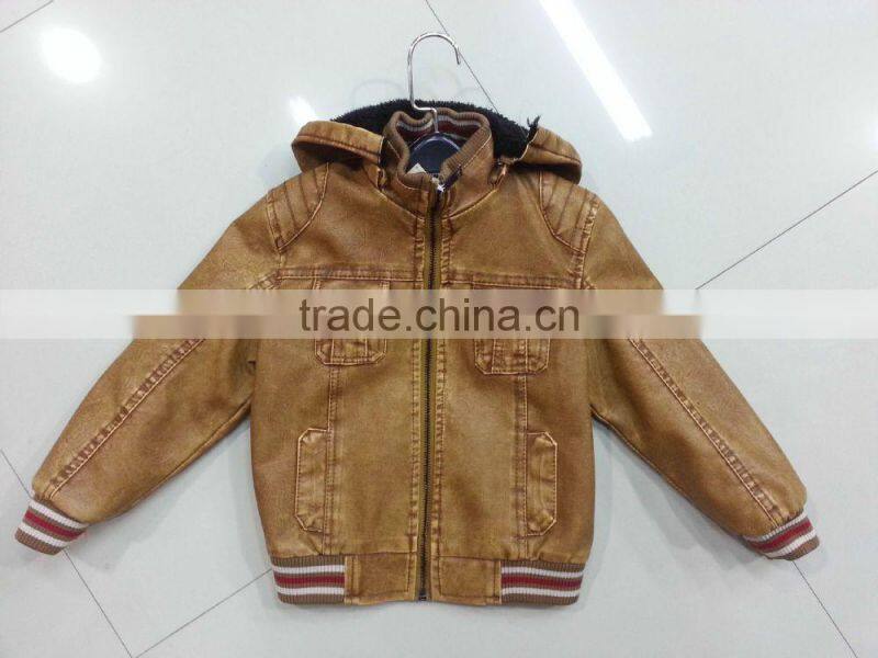 EUROPEAN FASHION KIDS CLOTHES STOCK PU JACKET FOR BOYS