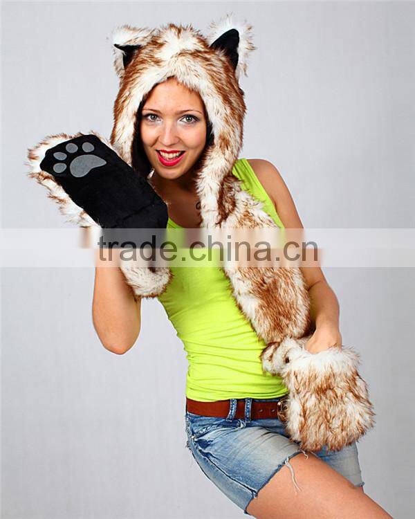 Long eared plush animal head russian style fur winter hat