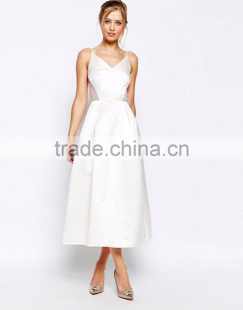 MGOO Elegant Shoulder Backless Sexy Midi Prom Dress In Sateen With Mesh Inserts At Waist Bridesmaid Dress