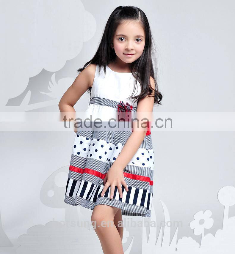 2015 summer high quality fashion pure cotton polka dots stripes splice childrens clothes guangzhou