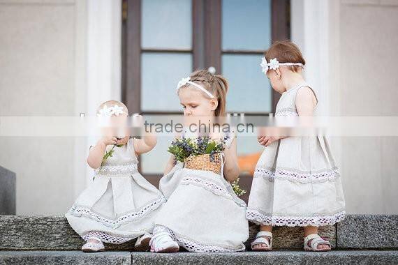 2017 New Style Wholesale Kids Clothing.Linen Flower Girl Dress Lace Children Long Frocks Designs