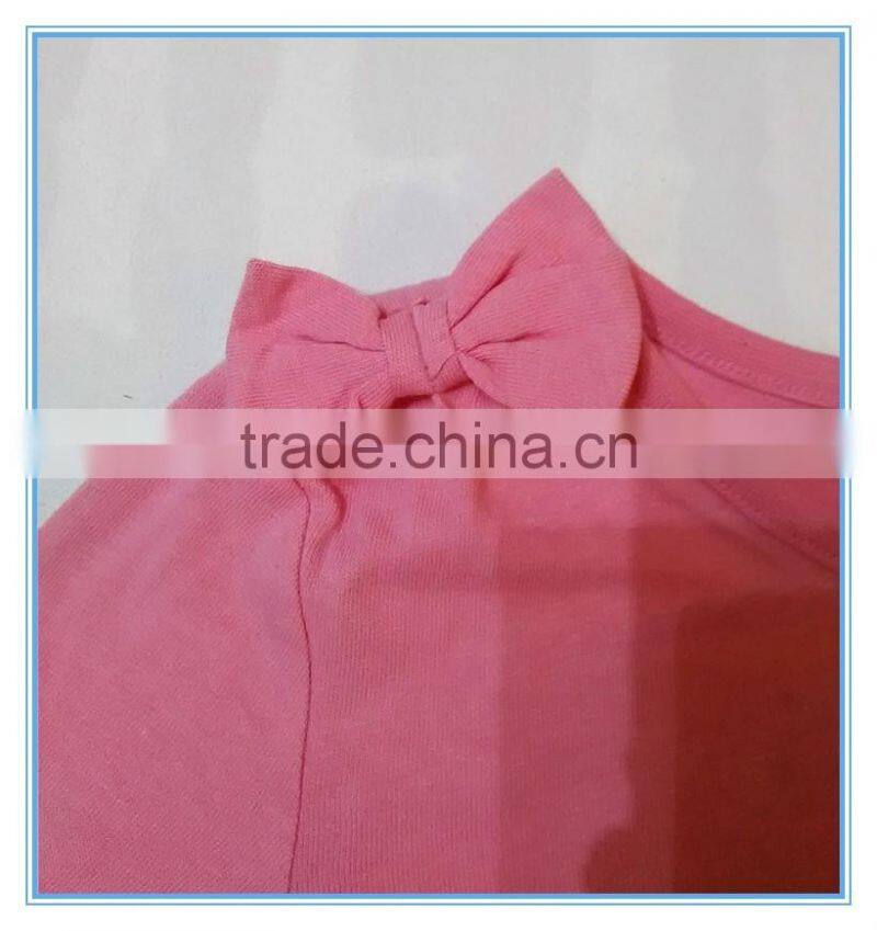 OEM cotton children girls long sleeve shirt, girls boutique t shirt with bowknot on shoulder