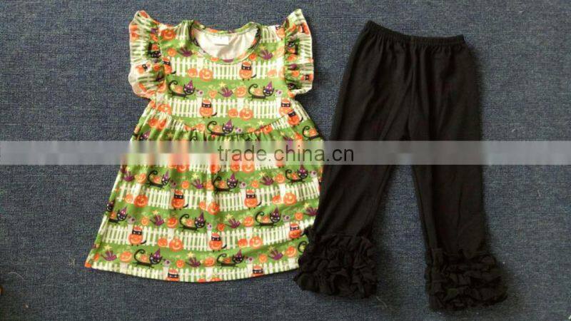 Hot sale kids Halloween pumpkin boutique clothes baby girls icing pants outfits