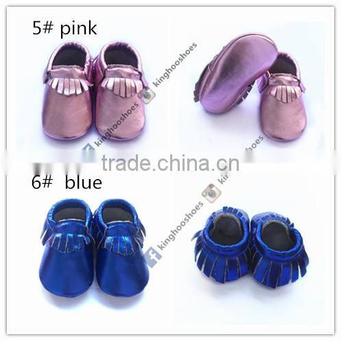 hot selling baby leather moccasin shoes the metal color moccasins shoes