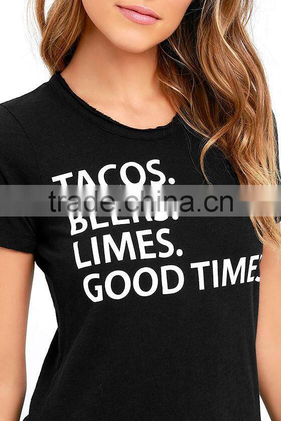 Fashion straight-cut bodice short sleeve women t shirt wholesale 2016