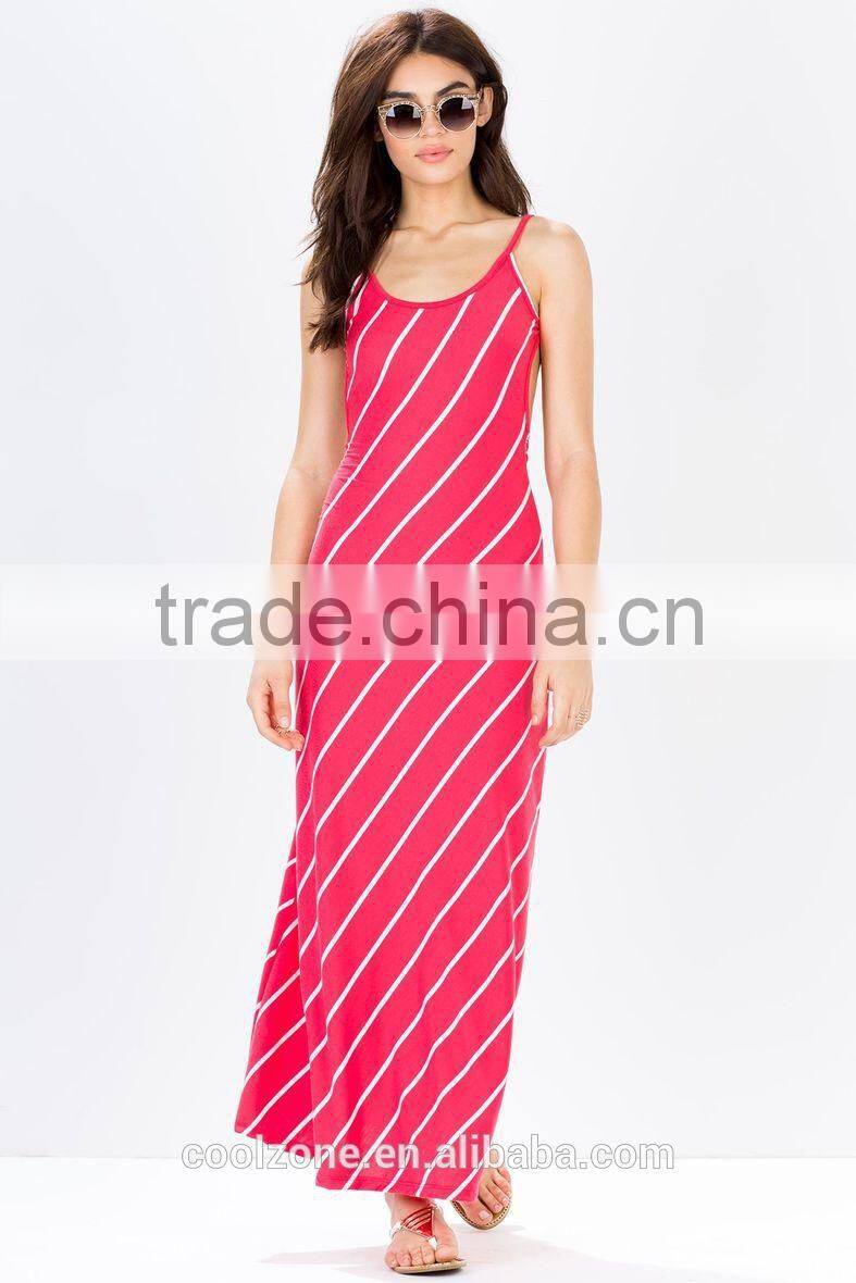 Classic allover stripe print maxi dresses for women