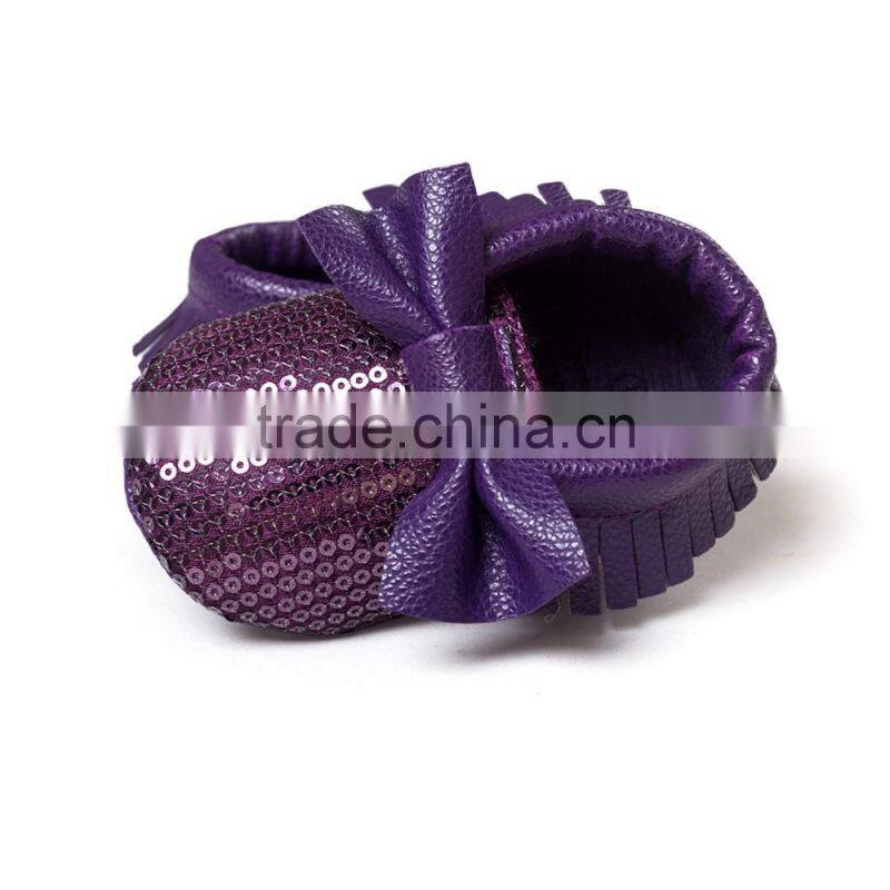 High quality pu sequin baby moccasins