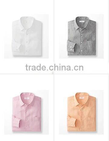 latest fashion formal left chest pocket men hemp linen shirt