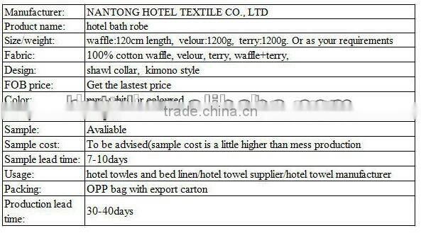 High Quality Hotel 100% Cotton Terry Bathrobe China Manufacture