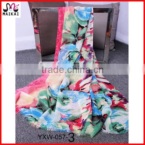 Wholesale new fashion floral print wool kuwait scarf