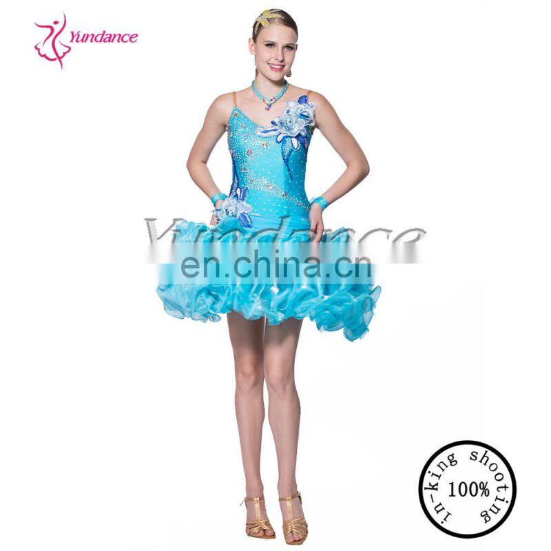 L-14118 latin blue dress with solid flower
