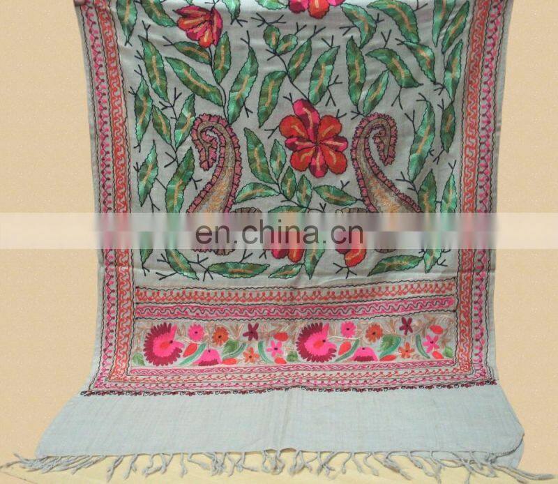 Wool Pashmina shawl with fancy wool embroidery