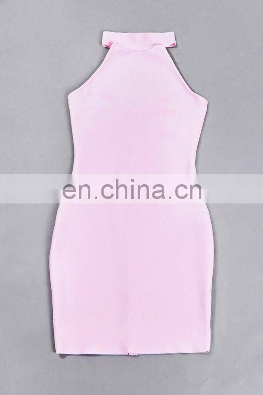 Amigo 2017 new designer pink halter backless sexy XXX bandage dress midi evening dresses for women party wear