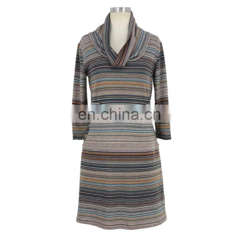 Stripe Print Mature Women Dress Guangzhou Manufacturer
