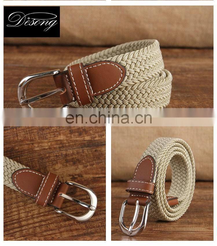 Hot sale fashion brown promotion overalls weave stretch belt with pin buckle
