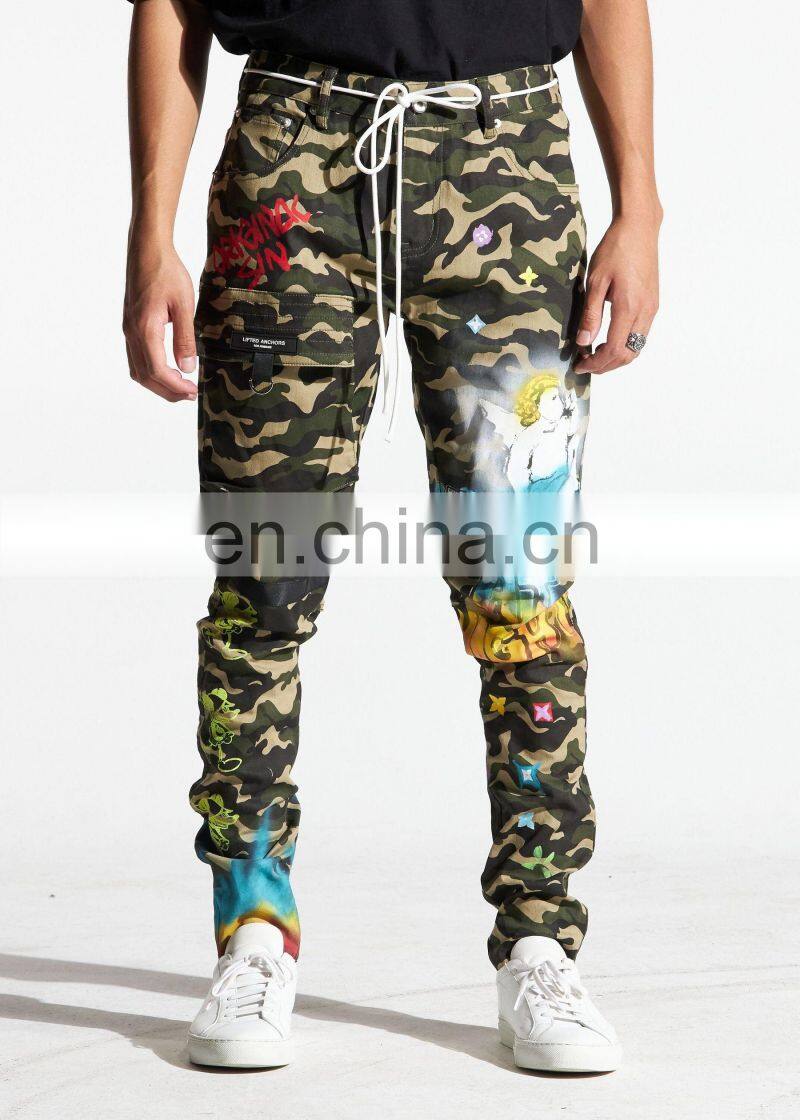 DiZNEW Military Army Cargo Camo Combat Work Jeans Pants With Printing
