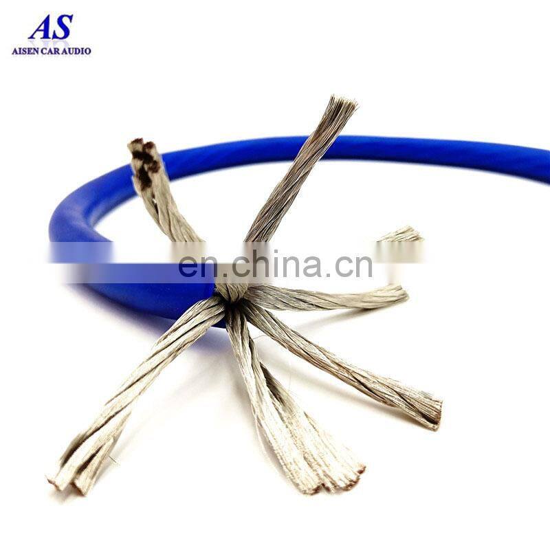 Car Audio Blue 1/0 AWG OFC to Dual 4 Gauge OFC Complete Amp power wire