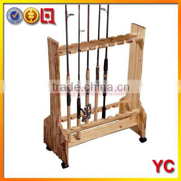 NEW Corner Stand 12 Pole Wood Space Saver Fishing Rod Storage Organizer Rack