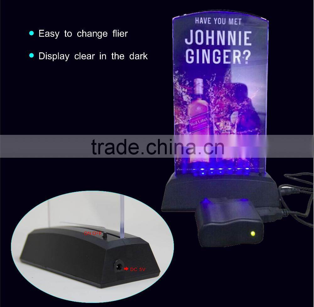 Plastic/Acrylic/ABS Material acrylic bar led menu holder