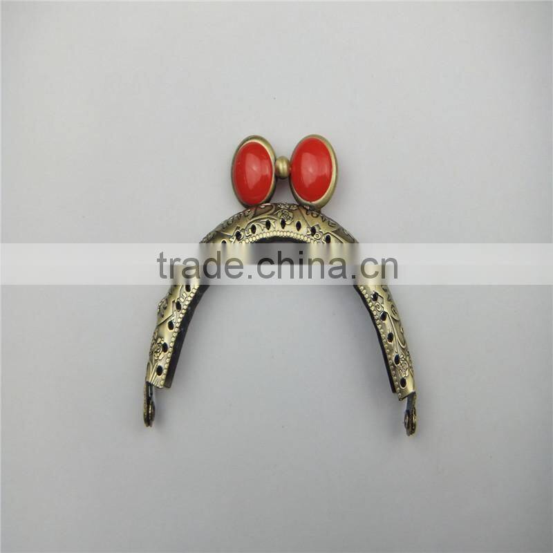 DIY LOVE flower print decoration antique brass sewing metal purse frames red kiss clasp