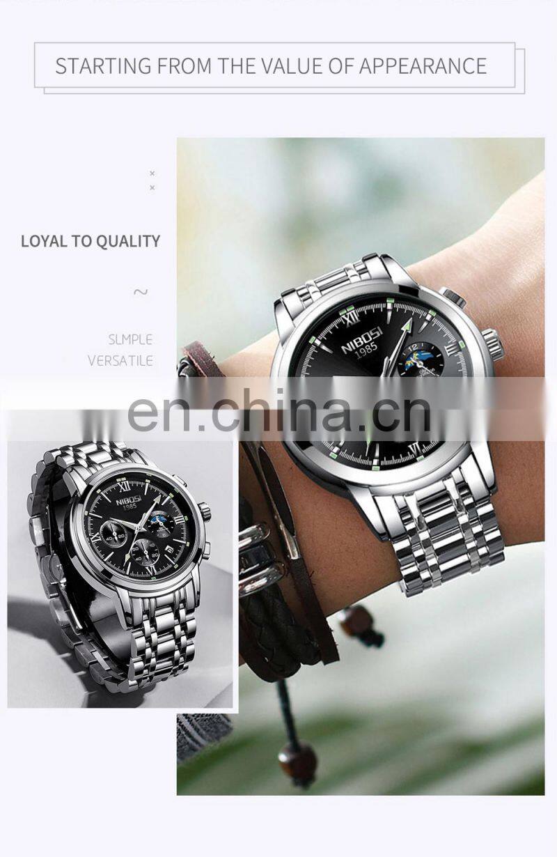 NIBOSI New Luxury Military Watch Men Quartz Clock Male Stainless Steel Casual Business Watch 30m Waterproof Date 2516