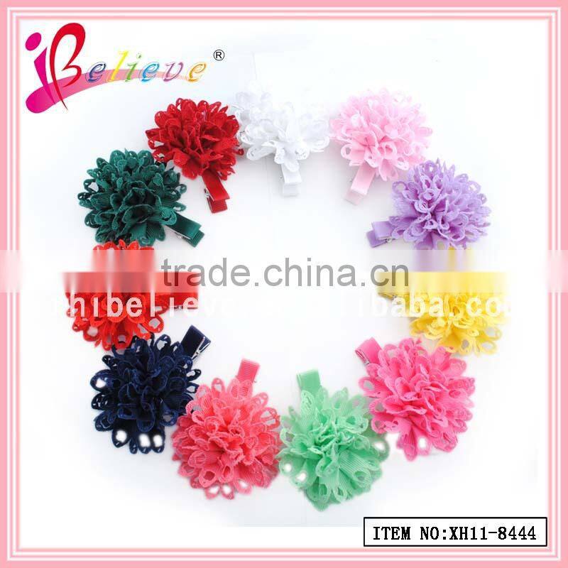 Super hot sale solid ribbon flower fancy hair clips for girls fashion jewelry (XH11-8444)