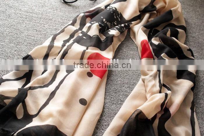 Painting Lotus Print Tassel Brim 2016 Spring Summer Women Hijab