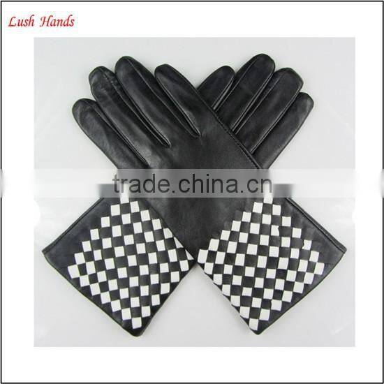 Ladies fashion nappa sheep weaving leather gloves