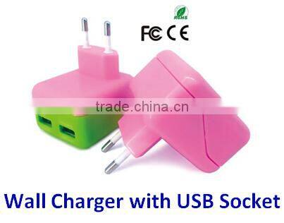Reasonable Price High Power Adaptor with Dual USB Wall Charger Socket for USB Devices