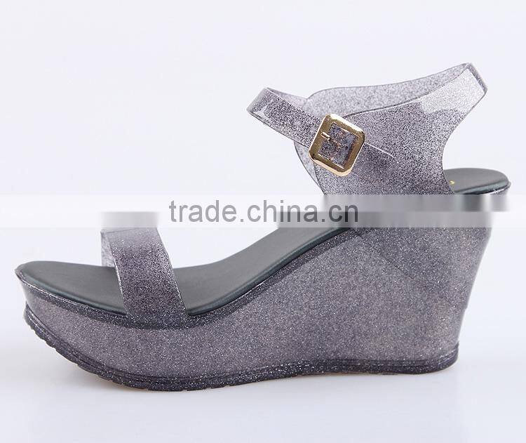 2016 best selling plastic ladies shoes fashion pvc jelly shoes straps wedge melissa shoes ss16