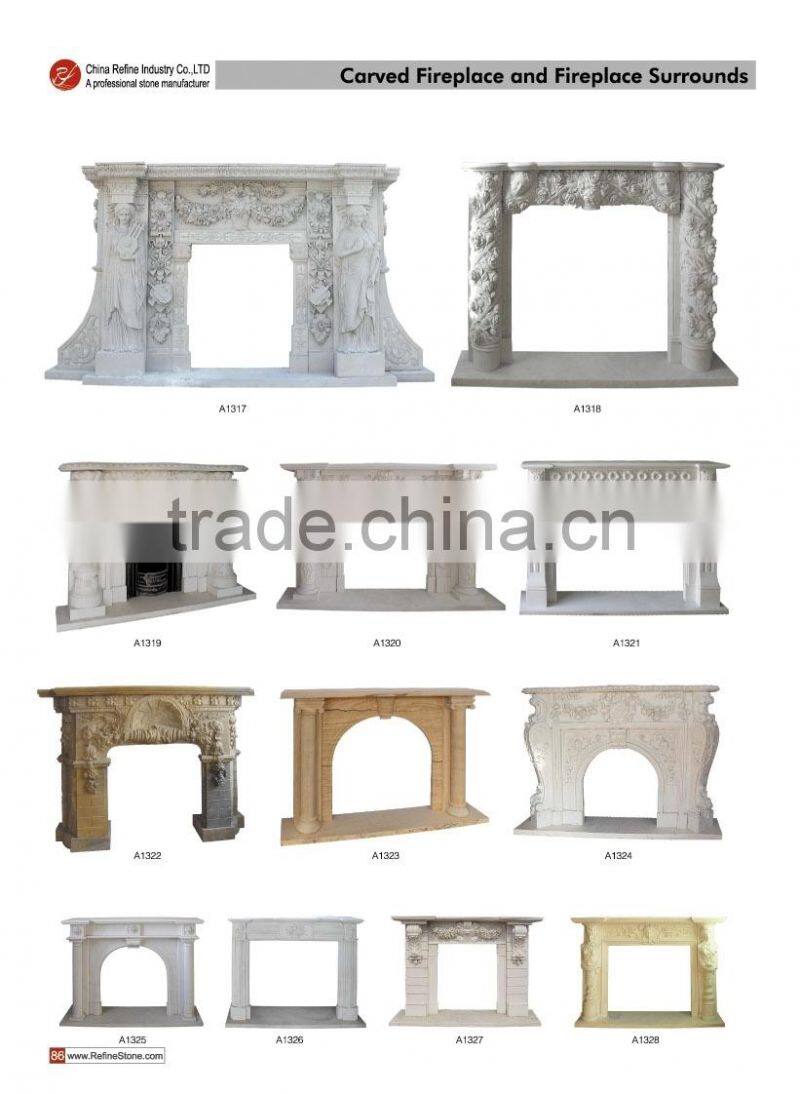indoor flower carved pillar cream travertine stone freestanding french fireplace mantels