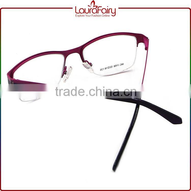 Laura Fairy Stylish Lady Pink Black Semirim Metal Optical Frame For Wholesale