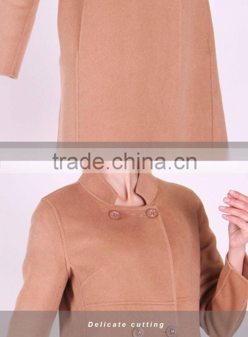 Spring Fashion Lapel Women Medium Length Slim Fit Wool Coat