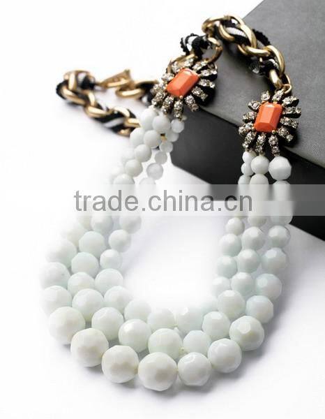 Triple strand white bead necklaces summer jewelry