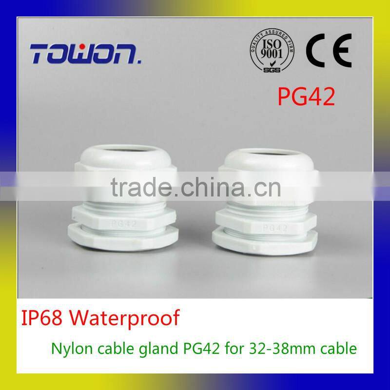 PG42 Waterproof Nylon Plastic Cable Gland Connector for 32-38mm Cable white color Hot Sale IP68 Factory wholesale