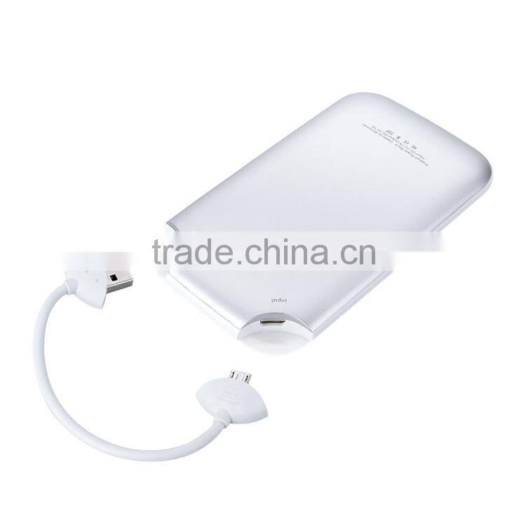Fashion design built in cable white external power bank charger for smartphone