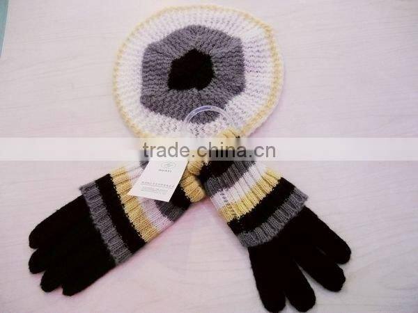 fashion acrylic mohair gloves hat beret set