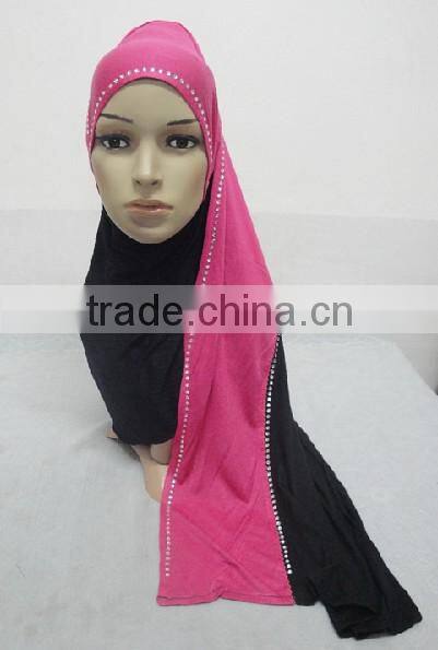 JL045 cotton jersey black with colors combine mulim scarf,muslim hijab