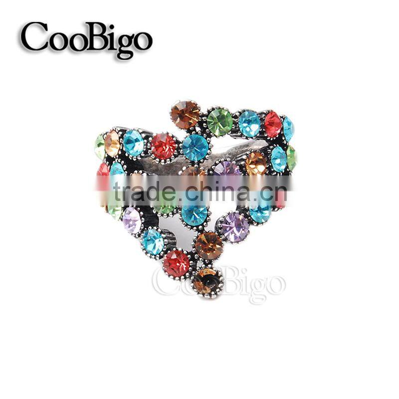 Fashion Jewelry Zinc Alloy Charming Colorful Rhinestone Ring Lady Wedding Party Show Gift Dresses Apparel Promotion Accessories